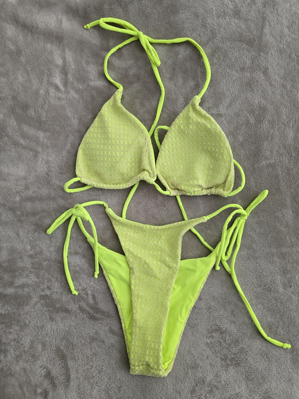 Neon Lime Textured Tie-Side Bikini